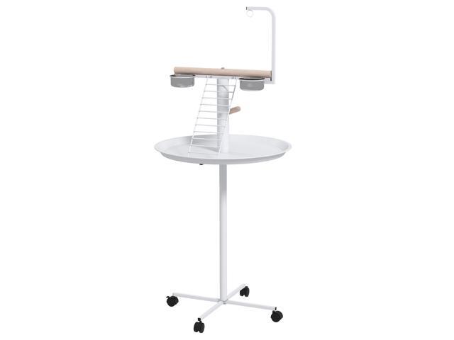 Aosom Bird Stand with Wheels, Perches, Feed Bowls, Round Tray for Parrot
