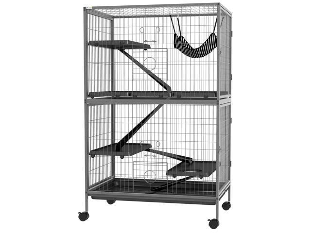 Aosom 50' H Rolling Small Animal Cage with Hammock, Ferret Cage, Chinchilla Cage, Pet Habitat with 4 Doors, Removable Tray