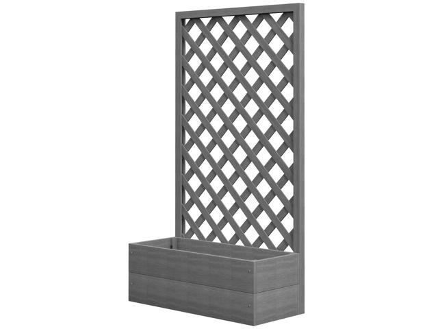 Aosom Trellis Planter Box for Climbing Plants, Raised Garden Bed w/ Trellis Lattice for Outdoor Garden, Deck, Backyard, Gray