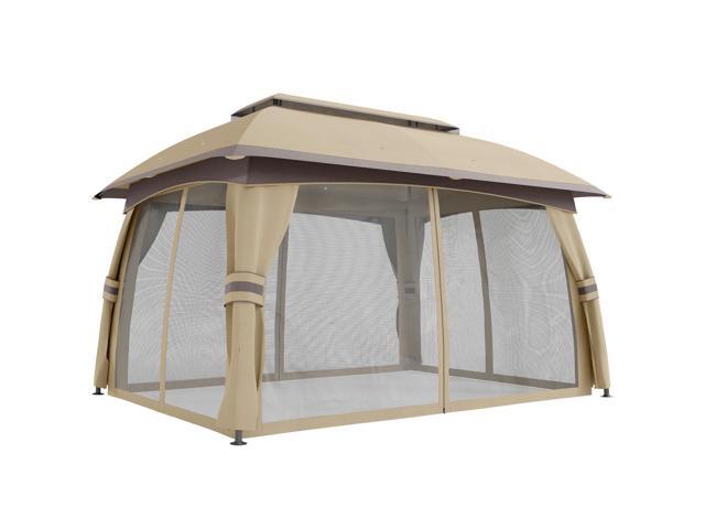 Aosom 10' x 13' Patio Gazebo, Outdoor Gazebo Canopy Shelter with Netting, Vented Roof for Garden, Beige