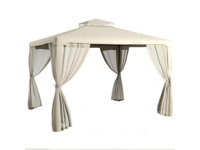 Aosom 9.6' x 11.6' Patio Gazebo Outdoor Canopy Shelter with 2-Tier Roof and Netting, Steel Frame for Garden, Cream White
