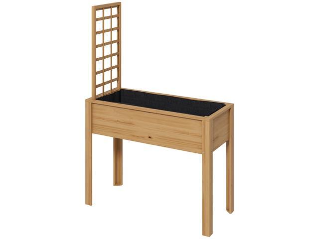 Aosom Elevated Wood Planter with Trellis for Climbing Plants, Raised Garden Bed with Legs, Drainage Holes & Filter Natural