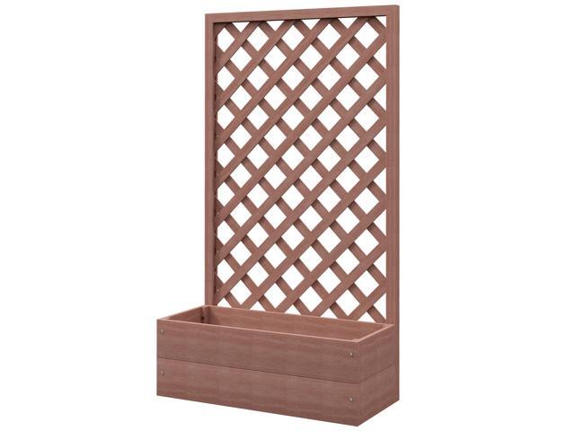 Aosom Trellis Planter Box for Climbing Plants, Raised Garden Bed w/ Trellis Lattice for Outdoor Garden, Backyard, Brown