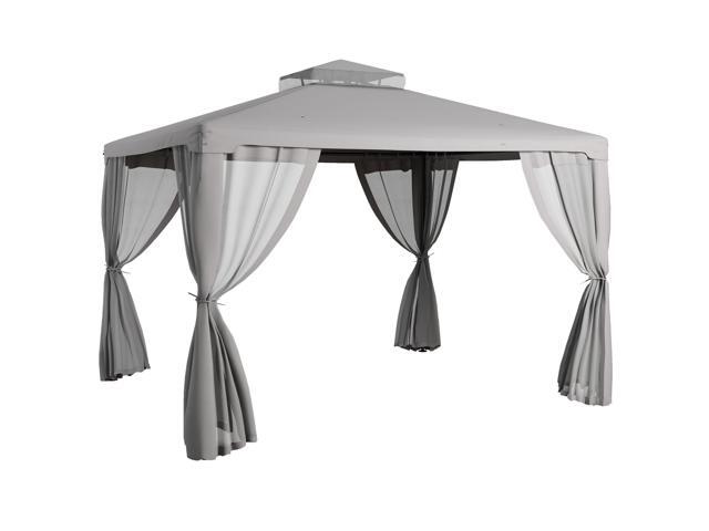 Aosom 9.6' x 11.6' Patio Gazebo Outdoor Canopy Shelter with 2-Tier Roof and Netting, Steel Frame for Garden, Gray