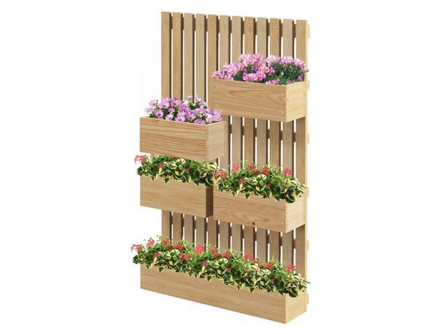 Aosom Wall Mounted Planter with Trellis and Drainage Holes for Small Spaces, Raised Garden Bed, Natural