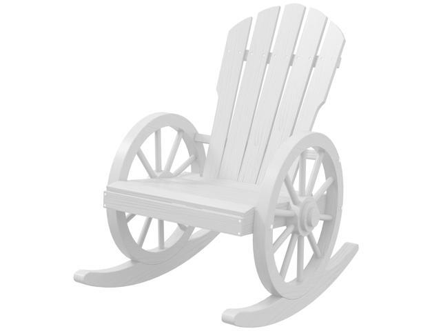 Aosom Wooden Rocking Chair, Adirondack Rocker Chair w/ Slatted Design and Oversized Back, for Porch, and Garden, White