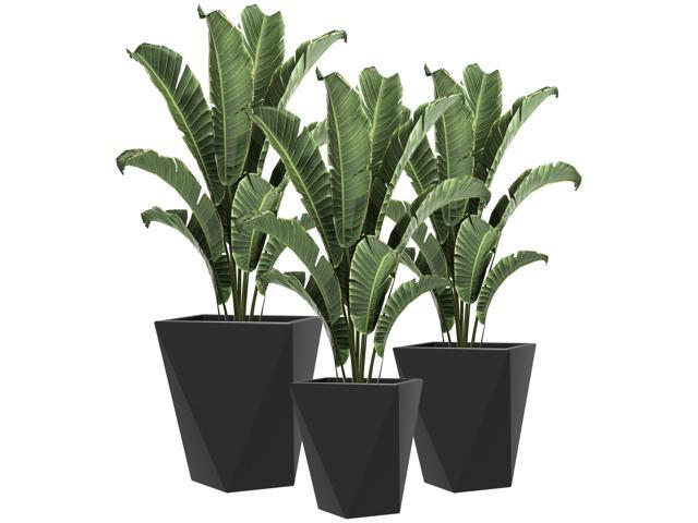 Aosom Indoor Outdoor Planters Set of 3 MgO Tall Planters Stackable Flower Pots with Drainage Holes for Garden, Balcony, Black