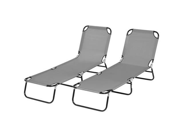 Aosom 2 Pieces Pool Chaise Lounge Chairs, Folding Lounge Chairs with 5-Level Reclining Back, Steel Frame, Dark Gray