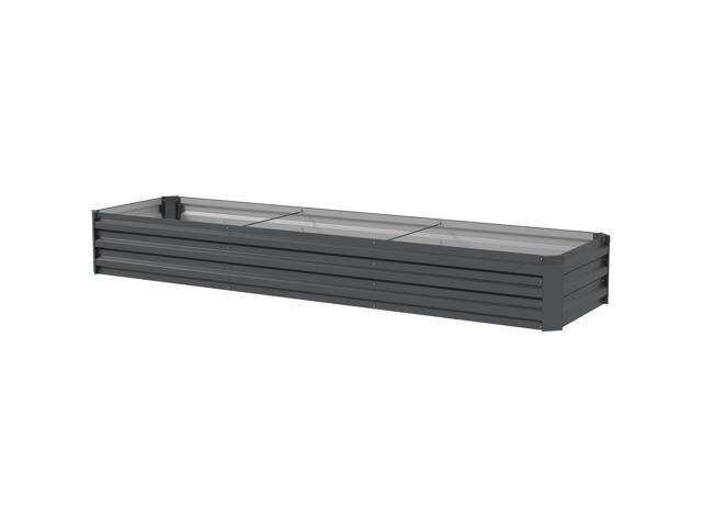 Aosom 8x2x1ft Galvanized Raised Garden Bed Kit with Safety Edging for Flowers, Herbs and Vegetables, Dark Gray