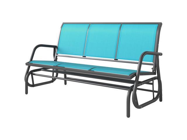 Aosom 3-Person Outdoor Patio Glider Bench, Porch Glider Swing with 3 Seats, Breathable Mesh Fabric, Metal Frame, Blue