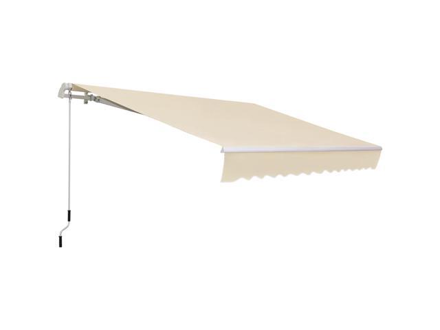 Aosom 12' x 8' Patio Awning, Canopy Retractable Sun Shade Shelter w/ Manual Crank Handle for Deck, Yard, Cream White