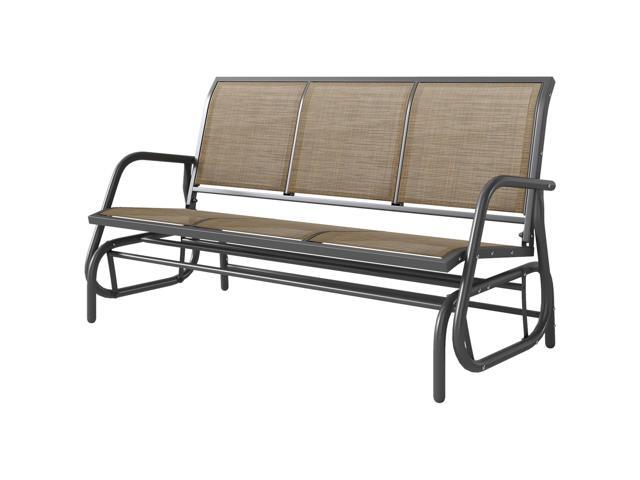 Aosom 3-Person Outdoor Patio Glider Bench, Porch Glider Swing with 3 Seats, Breathable Mesh Fabric, Metal Frame, Brown