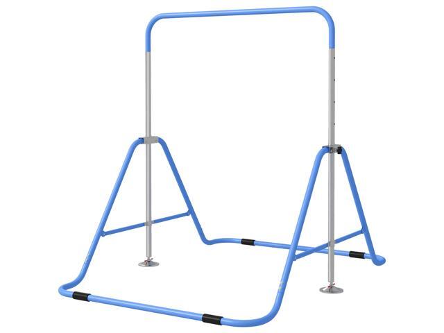AosomQaba Folding Gymnastics Bar for Kids, Adjustable Height, Bubble Gum Blue