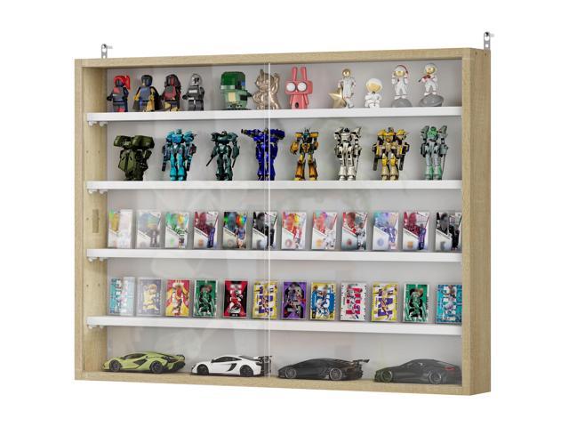 Aosom 5-Tier Display Cabinet, Wall-Mounted Display Case with 2 Glass Doors and Adjustable Shelves, Oak and White
