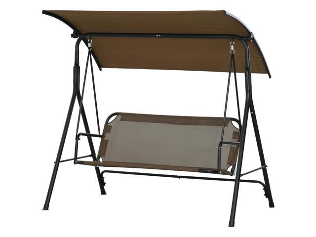Aosom 3-Seat Outdoor Patio Swing Chair w/ Cushion, Steel Frame Stand, Adjustable Tilt Canopy for Patio, Garden, Brown