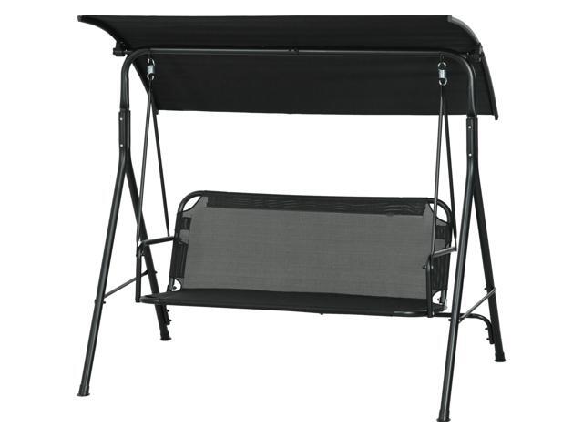 Aosom 3-Seat Outdoor Patio Swing Chair w/ Cushion, Steel Frame Stand, Adjustable Tilt Canopy for Patio, Garden, Black 1