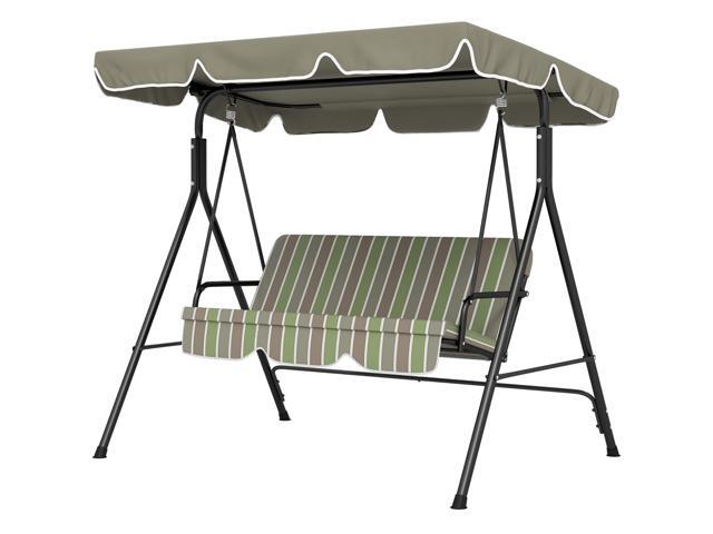 Aosom 3-Seat Outdoor Patio Swing Chair w/ Cushion, Steel Frame Stand, Adjustable Tilt Canopy for Patio, Garden, Beige & Green