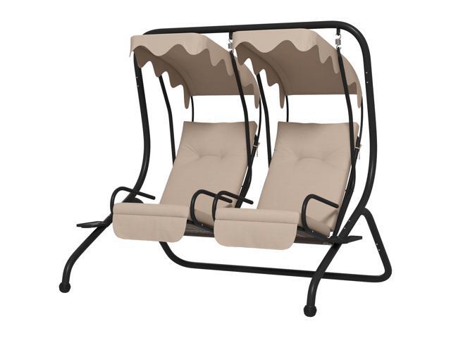 Aosom 2-Seater Outdoor Porch Swing with Canopy, Patio Swing Chair for Garden, Poolside, Backyard, Beige
