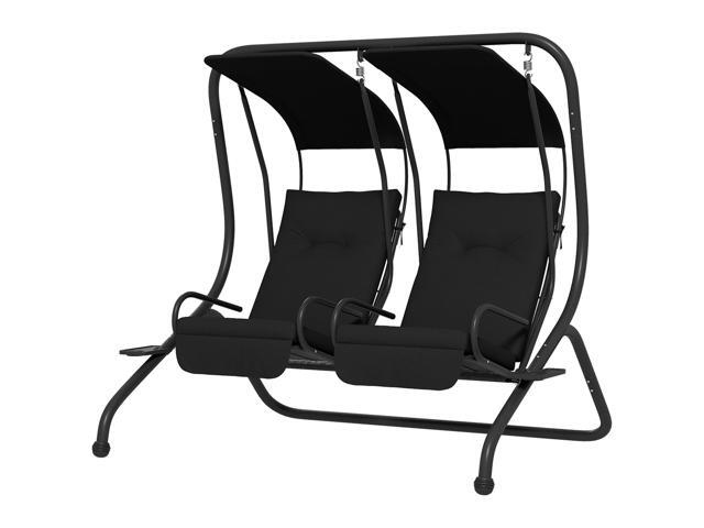 Aosom 2-Seater Outdoor Porch Swing with Canopy, Patio Swing Chair for Garden, Poolside, Backyard, Black