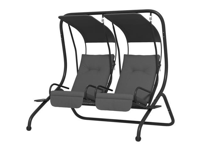 Aosom 2-Seater Outdoor Porch Swing with Canopy, Patio Swing Chair for Garden, Poolside, Backyard, Gray