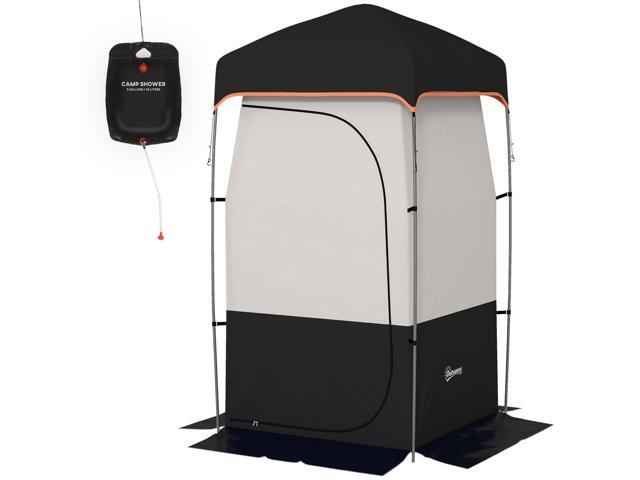 Aosom Camping Shower Tent, Portable Privacy Shelter with Solar Shower Bag, Removable Floor and Carrying Bag, Black