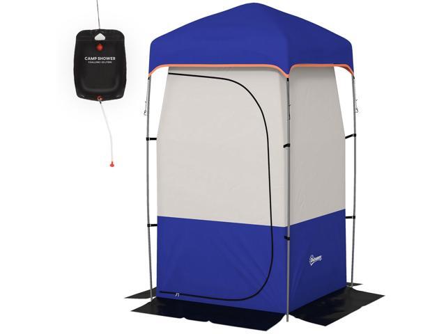 Aosom Camping Shower Tent, Portable Privacy Shelter with Solar Shower Bag, Removable Floor and Carrying Bag, Blue