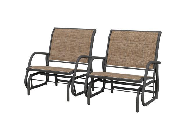 Aosom 2 Pieces Outdoor Glider Chair, Steel Swing Chai with Curved Armrests for Porch, Garden, Poolside, Balcony, Mixed Brown