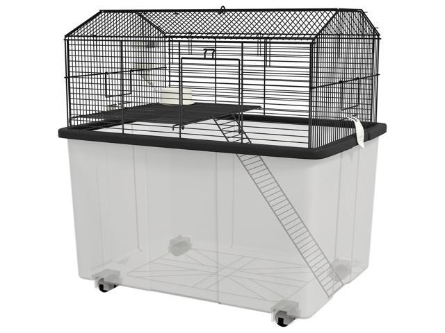 Aosom 22' 2-Tier Hamster Cage with Extra-Deep 14' Base, Small Animal Cage with Ramp, Water Bottle, Food Dish, Wheels, Black