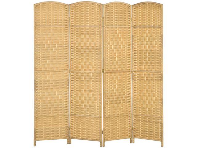 Aosom Folding Room Divider Screen 4 Panel 6' Tall Privacy Screen Freestanding Wood Partition for Home Office, Nature Wood