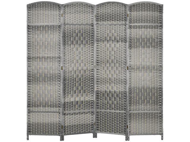 Aosom Folding Room Divider Screen 4 Panel 6' Tall Privacy Screen Freestanding Wood Partition for Home Office, Mixed Gray