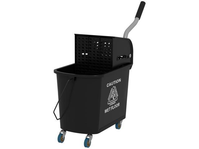 Aosom Compact Mop Bucket with Wringer, Mop Bucket on Wheels, 21 Quart, Separate Dirty and Clean Water, Black