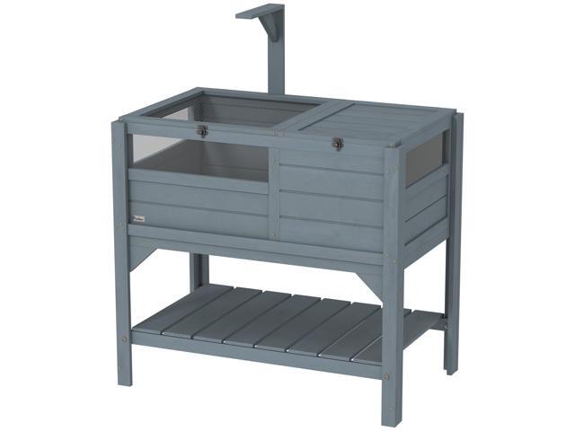 Aosom Tortoise Habitat with Shelf Storage Tortoise Gift Accessory with Weather Protection for Indoor, Gray