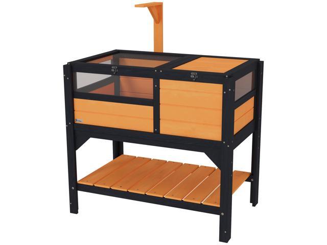 Aosom Tortoise Habitat with Shelf Storage Tortoise Gift Accessory with Weather Protection for Indoor, Yellow