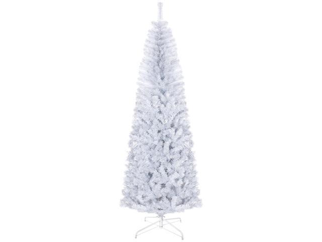Aosom 7 FT Artificial Christmas Tree Pencil Xmas Tree with Stand, 818 Tips, Holiday Home Indoor Decoration for Party, White