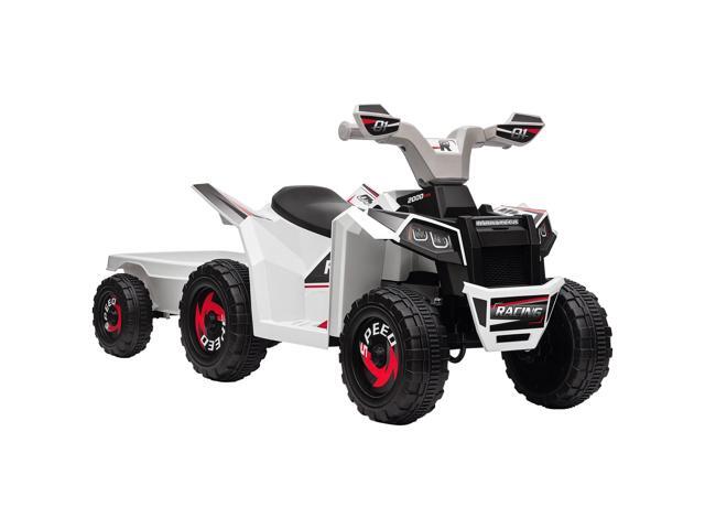 AosomAosom 6V Electric Toy Car with Back Trailer, Forward Backward, Wear-Resistant Wheels for Ages 18-36 Months, White