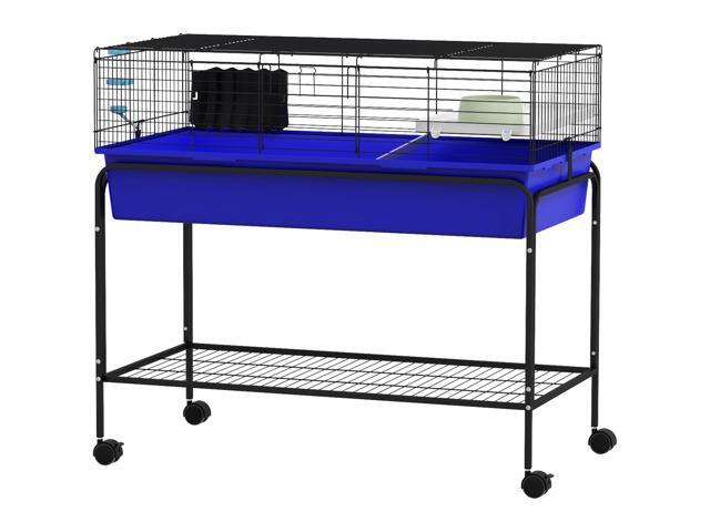 Aosom Two-Story Small Animal Cage Removable from Stand, Pet Habitat with Shelf & Wheels, 39' x 20.5' x 36.5', Blue