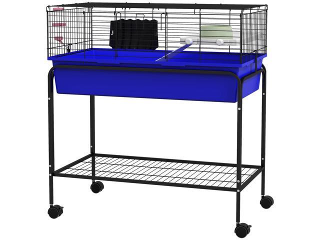 Aosom Two-Story Small Animal Cage Removable from Stand, Pet Habitat with Shelf & Wheels, 33' x 18.5' x 35', Blue