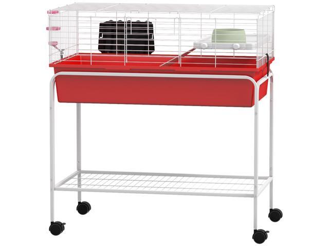 Aosom Two-Story Small Animal Cage Removable from Stand, Pet Habitat with Shelf & Wheels, 33' x 18.5' x 35', Red