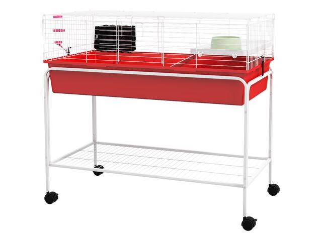 Aosom Two-Story Small Animal Cage Removable from Stand, Pet Habitat with Shelf & Wheels, 39' x 20.5' x 36.5', Red