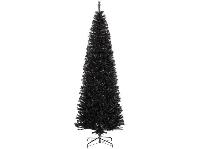 Aosom 8 FT Artificial Christmas Tree Pencil Xmas Tree with Stand, 1168 Tips, Holiday Home Indoor Decoration for Party, Black