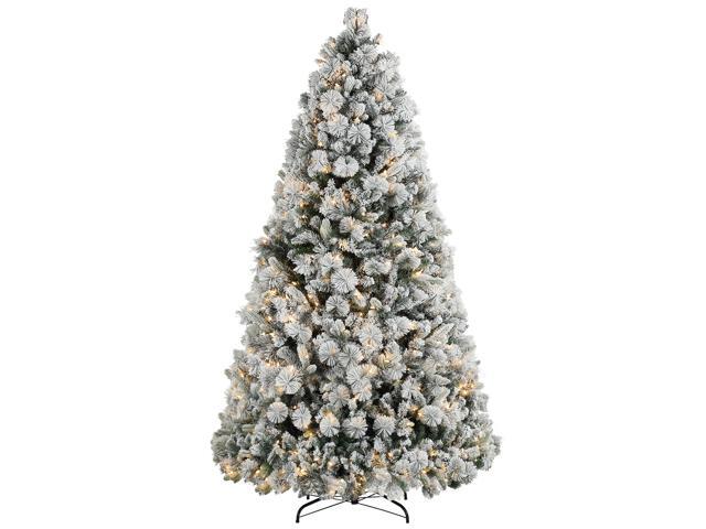 Aosom 7.5 ft Prelit Flocked Artificial Christmas Tree with 500 Clear Lights, 1530 Tips, Metal Stand for Home Office Holiday