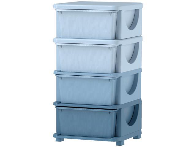 AosomQaba 30' 4 Tier Kids Storage Unit Dresser Tower w/ 4 Drawers, Blue