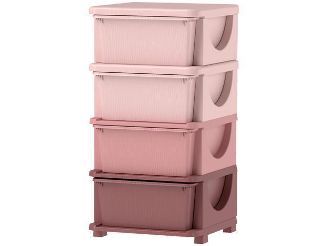 AosomQaba 30' 4 Tier Kids Storage Unit Dresser Tower w/ 4 Drawers, Pink