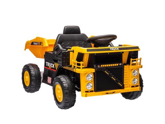 AosomQaba 12V Kids Ride on Dump Truck, Electric UTV w/ Electric Dump Bed, Shovel Spring Suspension & Music Player