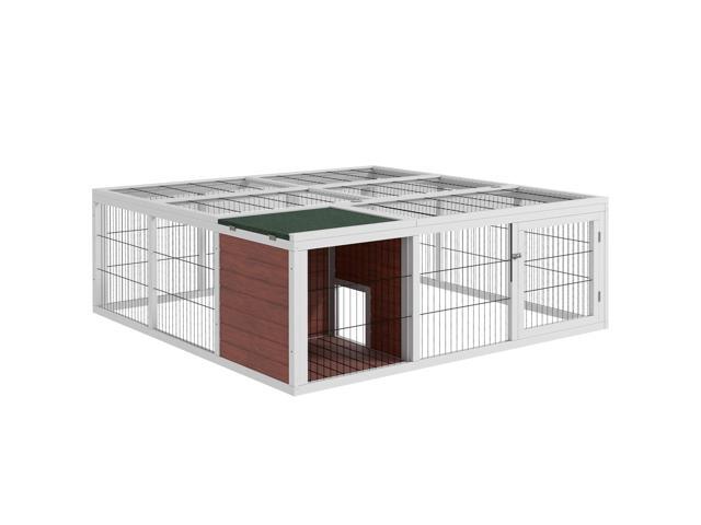 Aosom 64' Wooden Outdoor Rabbit Hutch Playpen Tortoise House Habitat with Run and Enclosed Cover