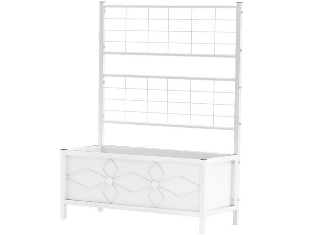 Aosom Outdoor Planter Box Galvanized Raised Garden Bed with Trellis for Climbing Vines, 35.4' x 15.7' x 47.2', White