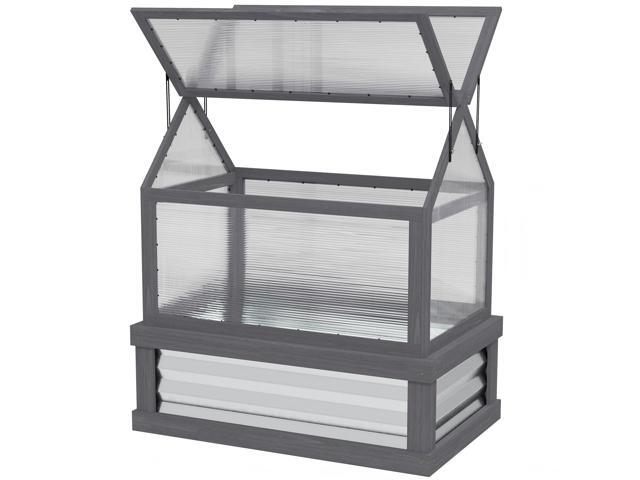 Aosom Raised Garden Flower Bed Kit with Greenhouse, Wooden Cold Frame Planter, 35.5' x 22.5' x 38.25', Gray