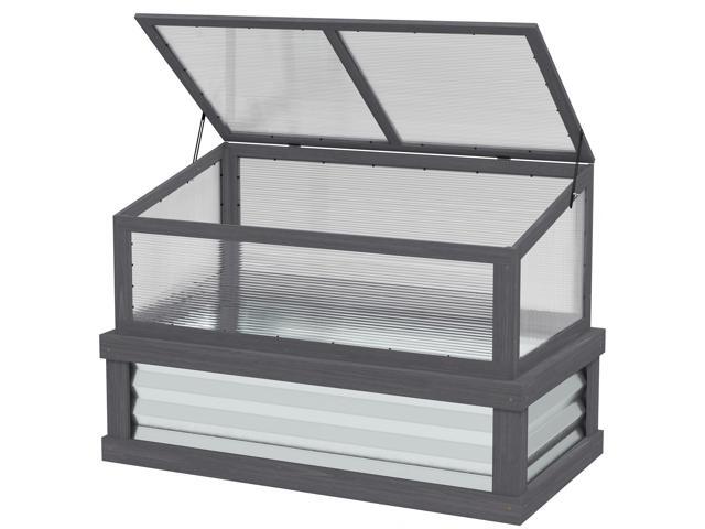 Aosom Raised Garden Flower Bed Kit with Lean-to Greenhouse, Wooden Cold Frame Planter, 41' x 22.5' x 28.25', Gray