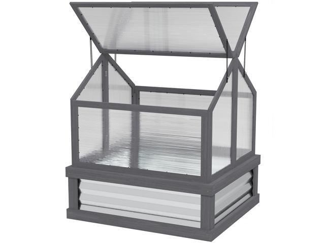 Aosom Raised Garden Flower Bed Kit with Greenhouse, Wooden Cold Frame Planter, 35.5' x 31.5' x 36', Gray