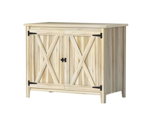 Aosom Wooden Outdoor Storage Cabinet, Garden Shed Potting Shed with Shelf and Double Doors, Natural Wood